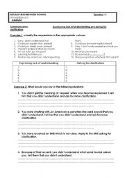English Worksheet: Expessing lack of understanding and asking for clarification