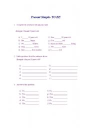 English worksheet: Present Simple- To be