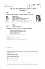 English Worksheet: TEST ON MULTIPLE INTELLIGENCES