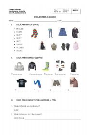 English Worksheet: TEST ON CLOTHING 1/2