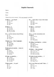 English worksheet: Multiple Choice Classwork