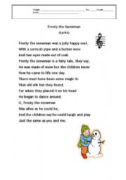 English worksheet: Frsty the Snowman - lyrics