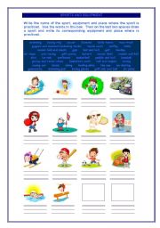 English Worksheet: Sports, Equipment and Location