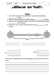 English Worksheet: since + for