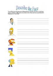 English worksheet: Simpsons Describe the Face