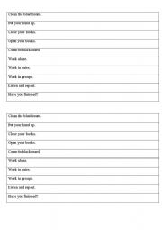 English Worksheet: language of classroom instructions