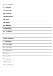 English worksheet: language of classroom instructions