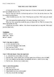 English Worksheet: THE FOX AND THE CROW