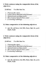 English worksheet: the comparative form of the adjectives:
