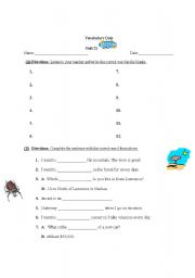 English Worksheet: Vacation words, Vocabulary Quiz with answer key (part 2)
