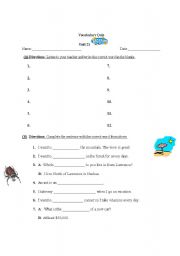 English worksheet: Vacation words, Vocabulary Quiz with answer key (part 2)