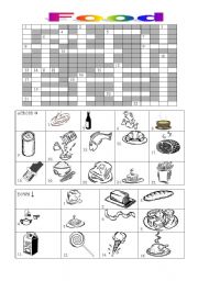 English Worksheet: food crosswords