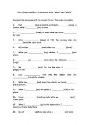 English Worksheet: Past Simple and Past Continuous with when and while.