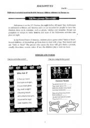 English Worksheet: Halloween poem and riddle