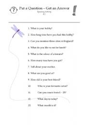 English worksheet: Ask & Answer #2