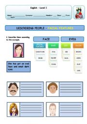 English Worksheet: DESCRIBING PEOPLE - FACIAL FEATURES