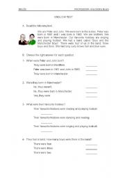 English Worksheet: Test - simple past verb to be