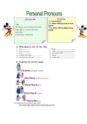 English Worksheet: PERSONAL PRONOUNS 
