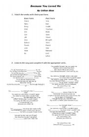 English Worksheet: Past simple Song (because you loved me by Celine Dion)