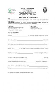 English Worksheet: been/gone