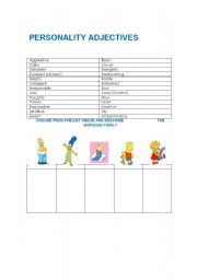 English Worksheet: PERSONALITY ADJECTIVES : THE SIMPSONS