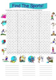 English Worksheet: Find The Sports