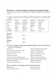 English Worksheet: Stereotypes