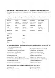 English worksheet: Stereotypes