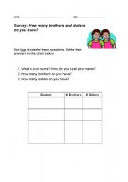 English worksheet: Class survey: brothers and sisters