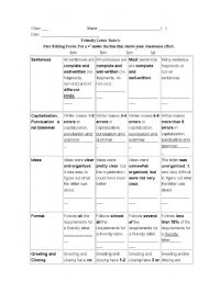 English Worksheet: Friendly Letter Rubric