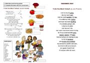 English Worksheet: Thanksgiving poem: I ate too much turkey