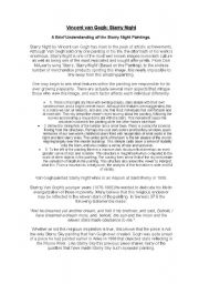 English Worksheet: STARRY NIGHT - COMPARATIVE COMMENTARIES