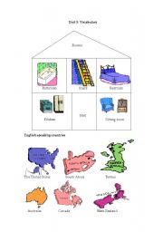 English worksheet: vocabulary the house and countries