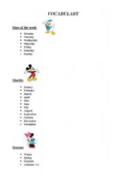 Days of the week, months and seasons - Vocabulary