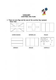 English worksheet: Countries and Flags to colour (part 1)