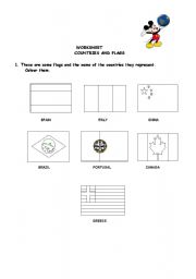 English worksheet: Countries and Flags to colour (part 2)