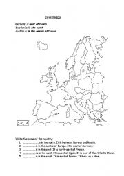 English Worksheet: countries of Europe / directions