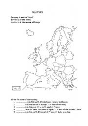 English worksheet: countries of Europe / directions