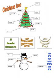 English Worksheet: Christmas tree & snowman