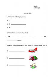 English Worksheet: dictation/test