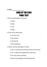 English Worksheet: Lord of the Flies Quiz