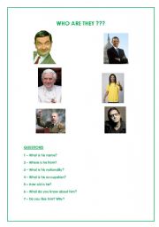English worksheet: WHO ARE THEY ???