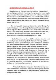 English Worksheet: WHICH KIND OF ENERGY IS BEST?