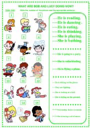 English Worksheet: Present Continuous   :    What are Tom and Lucy doing?