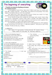 English Worksheet: The universe creation (big bang)