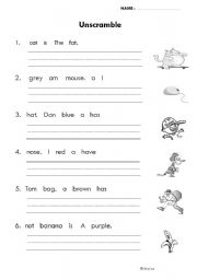 English Worksheet: unscramble the sentences