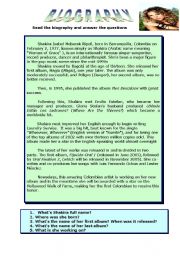 English Worksheet: SHAKIRA PART 1: biography + reading comprehension