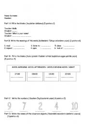 English worksheet: The first written exam for 4.grade