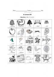 English Worksheet: Indefinite articles