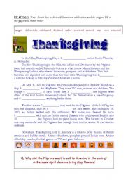 English Worksheet: Thanksgiving Reading